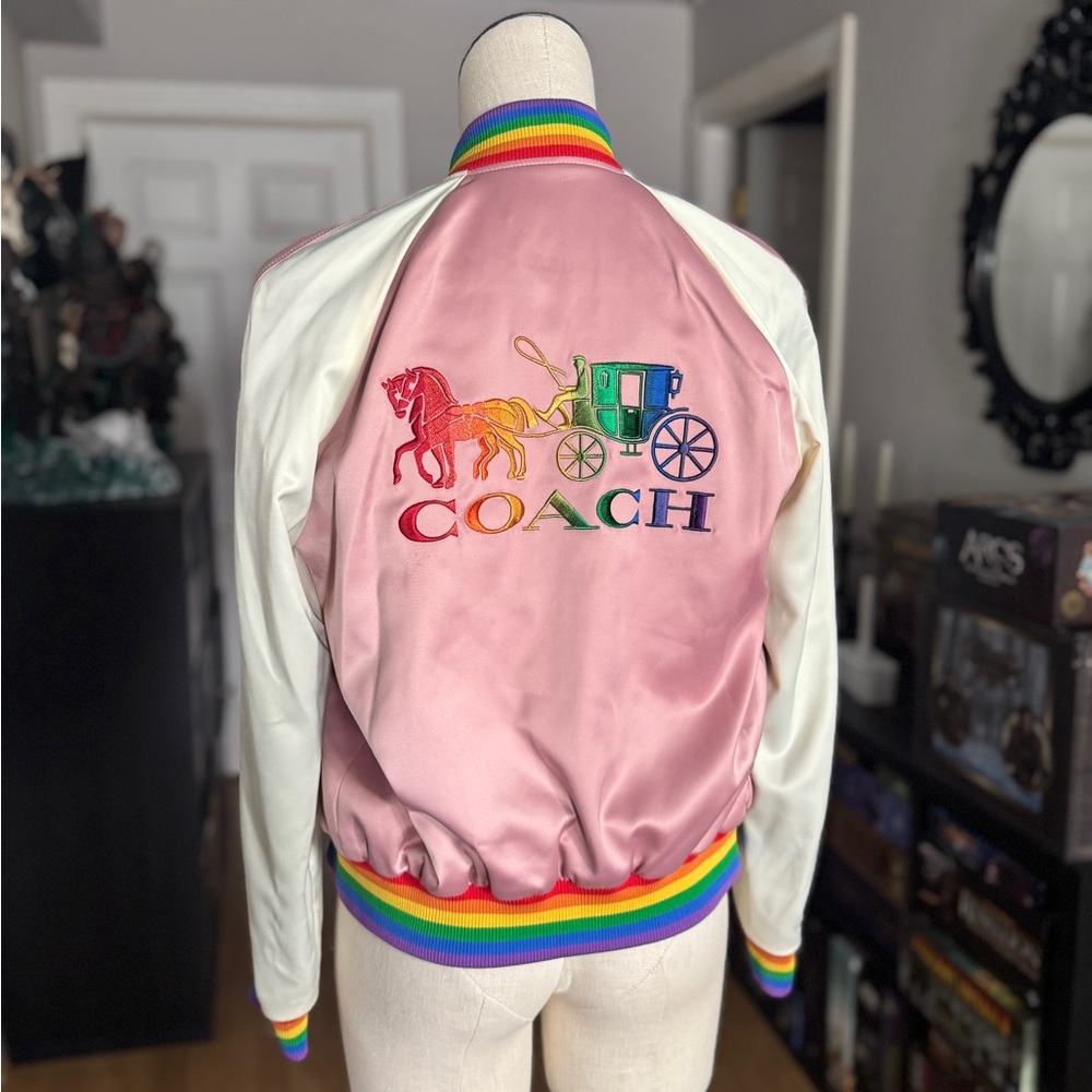 Coach Pink and White Jacket with Rainbow Trim